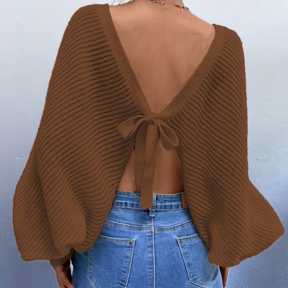 Cozy Green Open Back Knit Sweater Top Minimalist - Picture 9 of 13